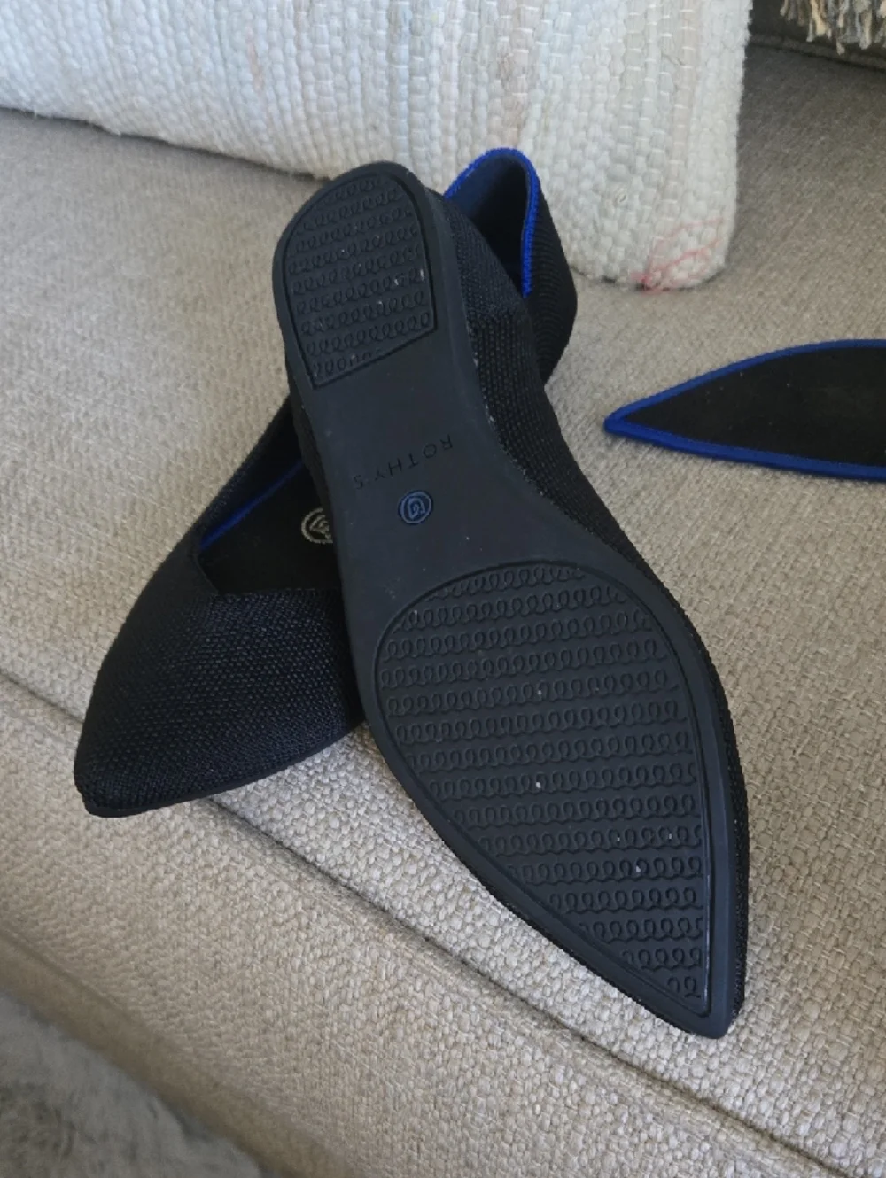 Rothy's Pointed Flat in Black with Blue Trim - Rothy's - Picture 3 of 3